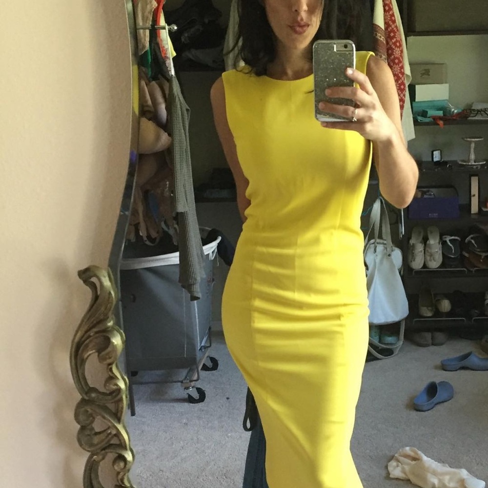 Sportmax Yellow Midi Pencil Dress